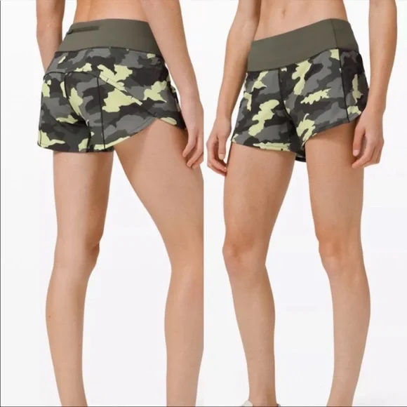 💚LULULEMON SPEED UP SHORT 4”-HERITAGE 365 CAMO CRISPIN GREEN-10💚